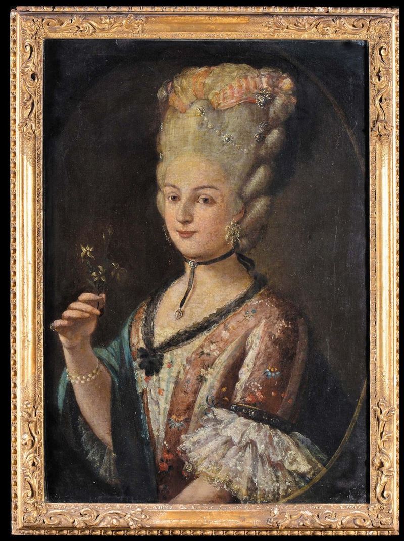 Scuola Veneta del XVIII secolo Ritratto femminile con fiore  - Auction The Collestions of a Fine Bolognese Art Connoisseur - Cambi Casa d'Aste