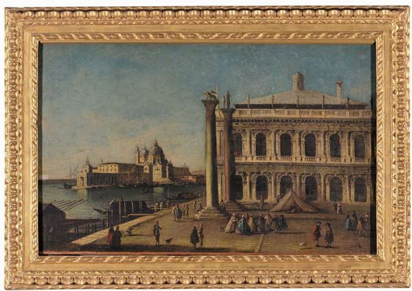 Scuola Veneta del XVIII secolo Veduta di Venezia con la piazzetta di San Marco e la punta della dogana