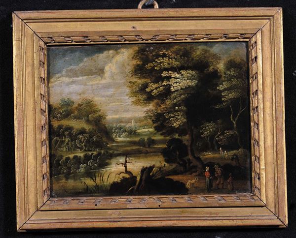 Paul Brill (1554-1626), cerchia di Paesaggio con contadini