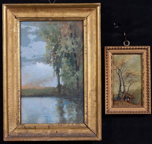 Anonimo del XIX secolo Paesaggio con alberi Paesaggio lacustre con alberi