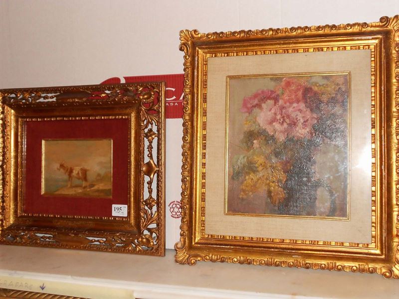 Anonimo del XIX secolo Natura morta con vaso e fiore Paesaggio con  capra  - Auction 19th and 20th Century Paintings - Cambi Casa d'Aste