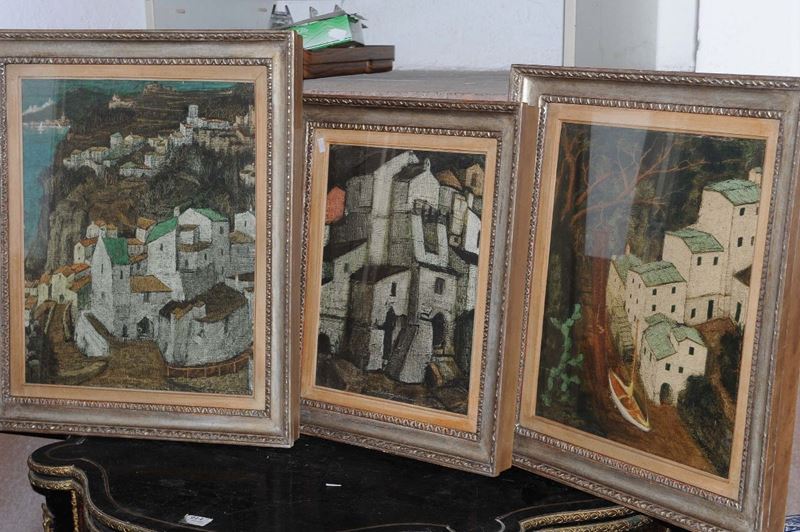 Lotto di tre dipinti moderni con paesaggi  - Auction OnLine Auction 2-2013 - Cambi Casa d'Aste