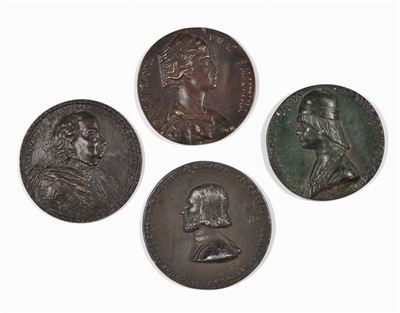 Quattro Medaglie in Bronzo con Profili, Fine XIX Secolo