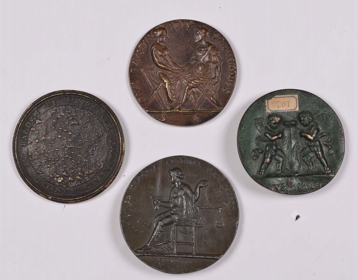 Quattro Medaglie in Bronzo con Profili, Fine XIX Secolo