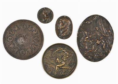 Cinque Placche in Bronzo con Soggetti Diversi, Fine XIX Secolo