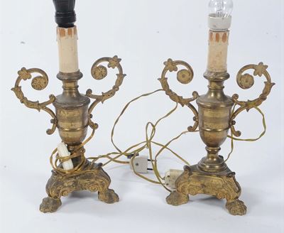 Coppia di Lumi in Bronzo Dorato, Francia XIX Secolo