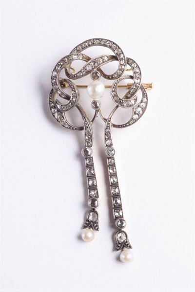 Spilla Liberty con Perle e Diamanti