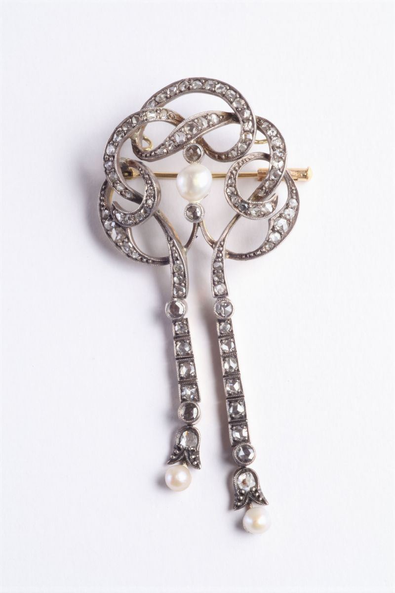 Spilla Liberty con perle e diamanti  - Auction Silvers and Jewels - Cambi Casa d'Aste