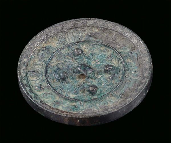 Specchio in bronzo argentato, Cina, Dinastia Han, II secolo