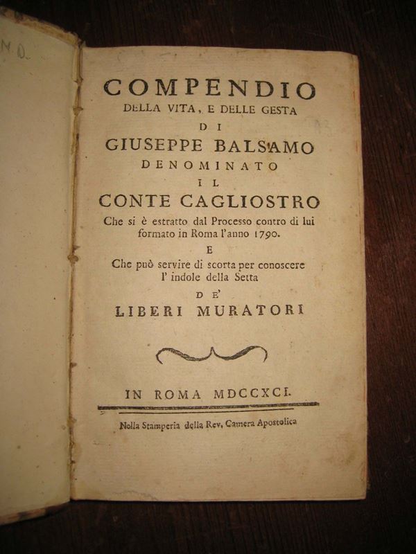 Liberi Muratori Compendio della vita e delle gesta di Giuseppe Barbano, 1791
