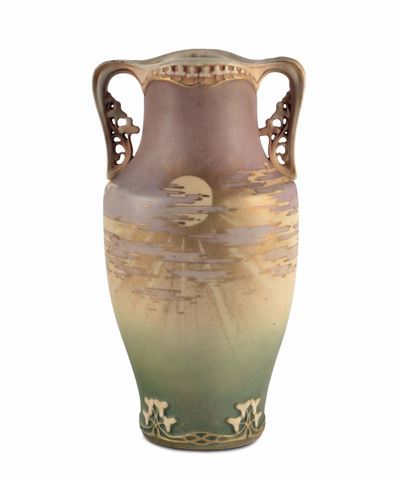 Riessner, Stellmacher & Kessel - Amphora - Austriavaso con Manici Floreali