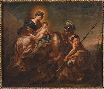 Domenico Piola (1627-1703)madonna con Bambino e San Giorgio con lo Scudo di Genova