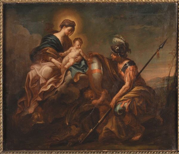 Domenico Piola (1627-1703) Madonna con Bambino e San Giorgio con lo scudo di Genova