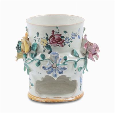 Veilleuse in Maiolica con Decoro alla Rosa, Jacques Boselly, Savona XVIII Secolo