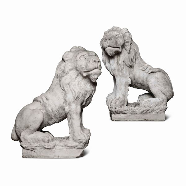 Coppia di leoni in marmo. Scultore del XIX secolo