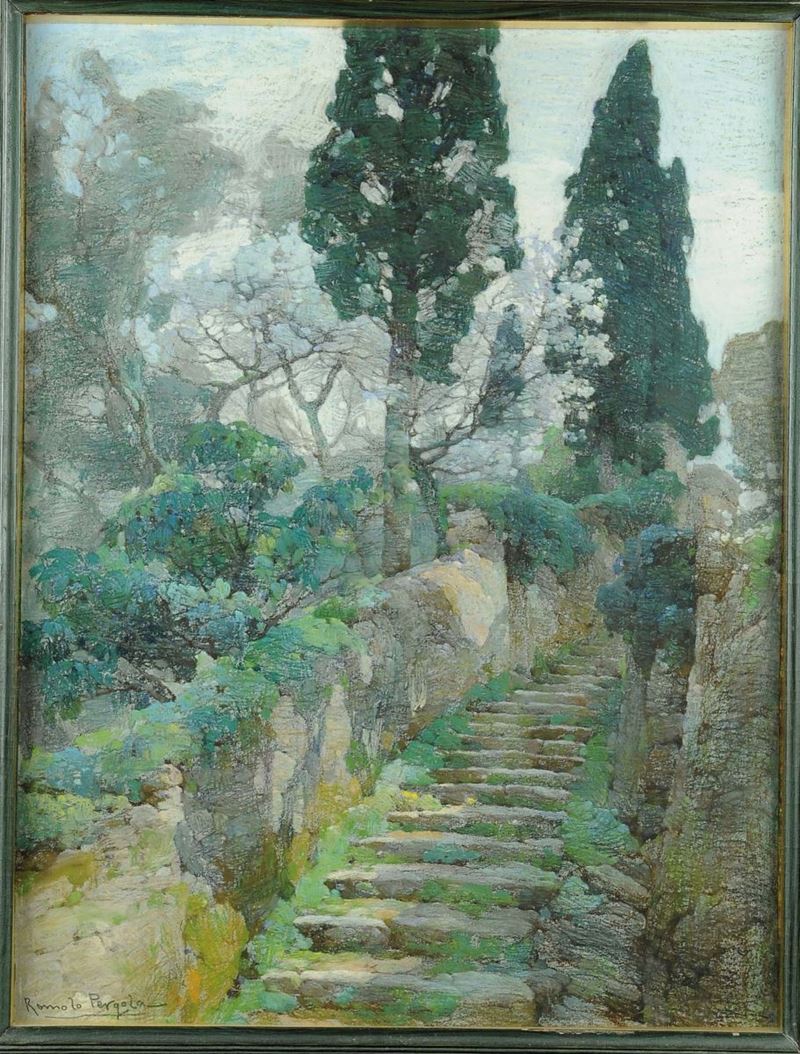 Romolo Pergola (1890-1960) Sentiero verso San Rocco  - Asta Dipinti del XIX e XX secolo - Cambi Casa d'Aste