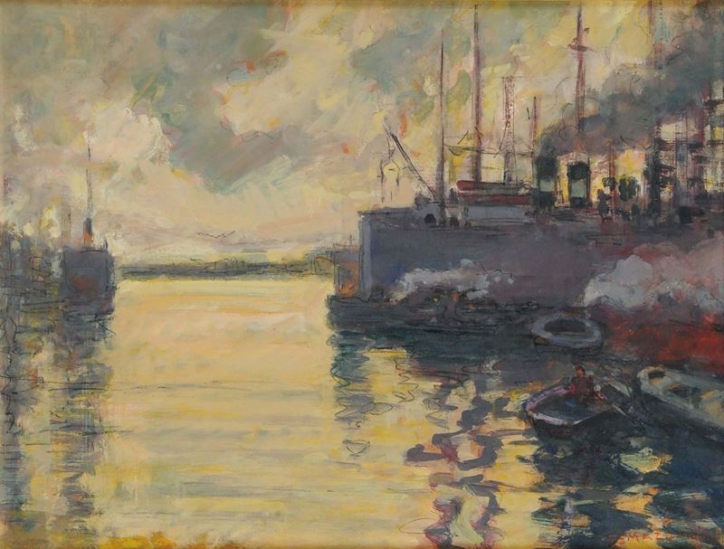 Giuseppe Mazzoni (1881-1957) Porto di Genova  - Auction 19th and 20th Century Paintings - Cambi Casa d'Aste