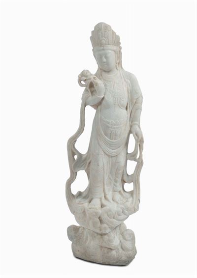 Statua in Marmo Raffigurante Guanyin, Cina