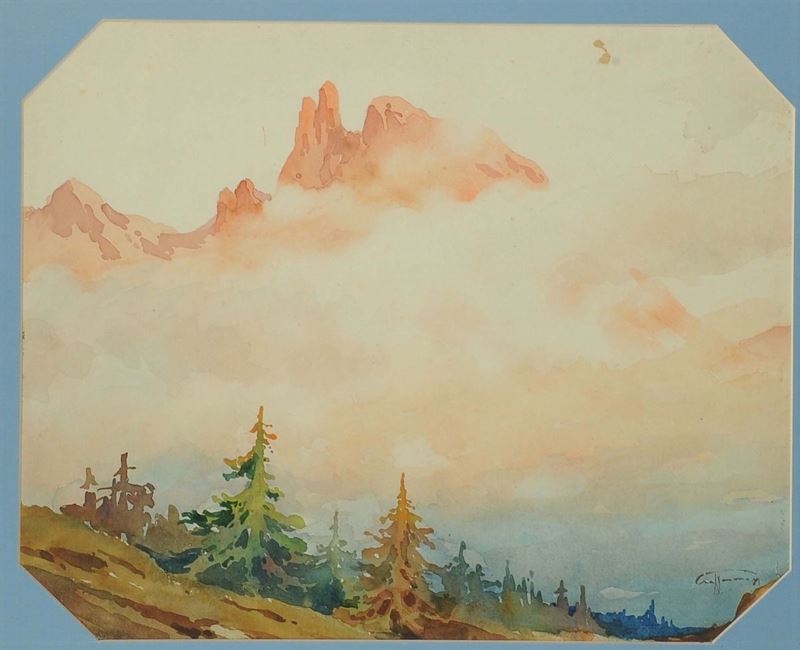 Aurelio Craffonara (1875-1945) Paesaggio alpino  - Asta Antiquariato e Dipinti Antichi - II - Cambi Casa d'Aste
