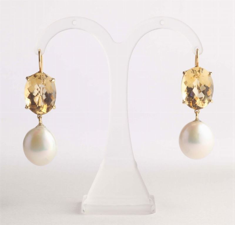 Orecchini con quarzo citrino e perle  - Asta Argenti e Gioielli Antichi e Contemporanei - Cambi Casa d'Aste