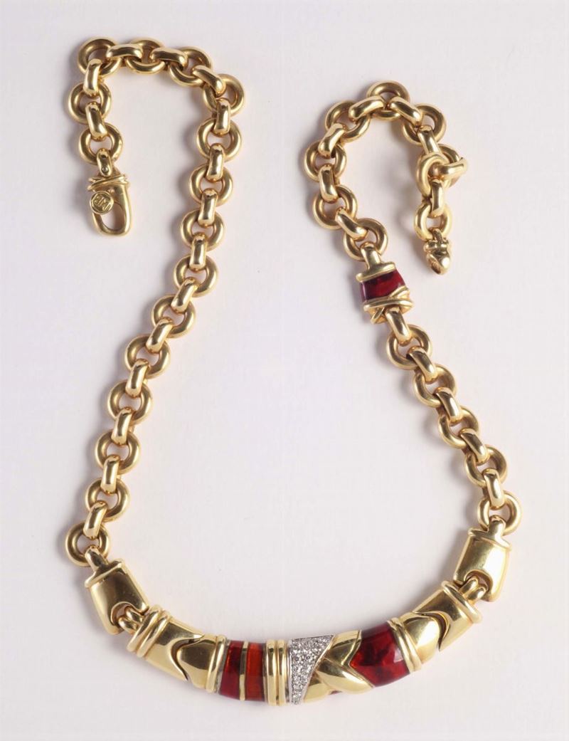 Girocollo con smalto rosso e piccoli diamanti  - Auction Silvers, Ancient and Contemporary Jewels - Cambi Casa d'Aste