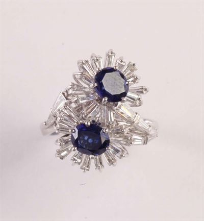 Anello con Diamanti Taglio Tepper e Zaffiri Centrali