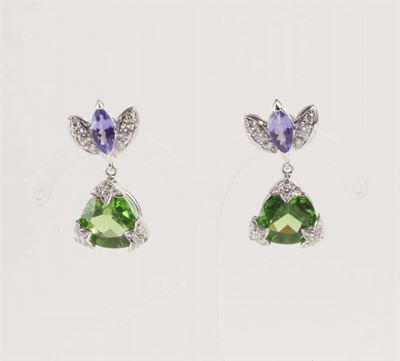 Orecchini con Tanzaniti, Peridoti e Diamanti