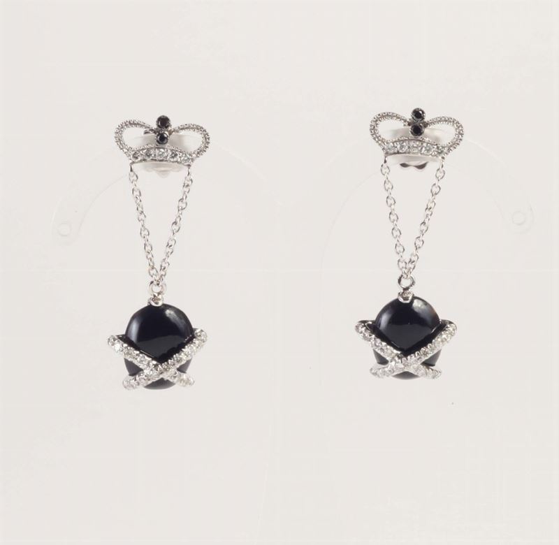 Orecchini pendenti con onice e diamanti  - Auction Silvers, Ancient and Contemporary Jewels - Cambi Casa d'Aste