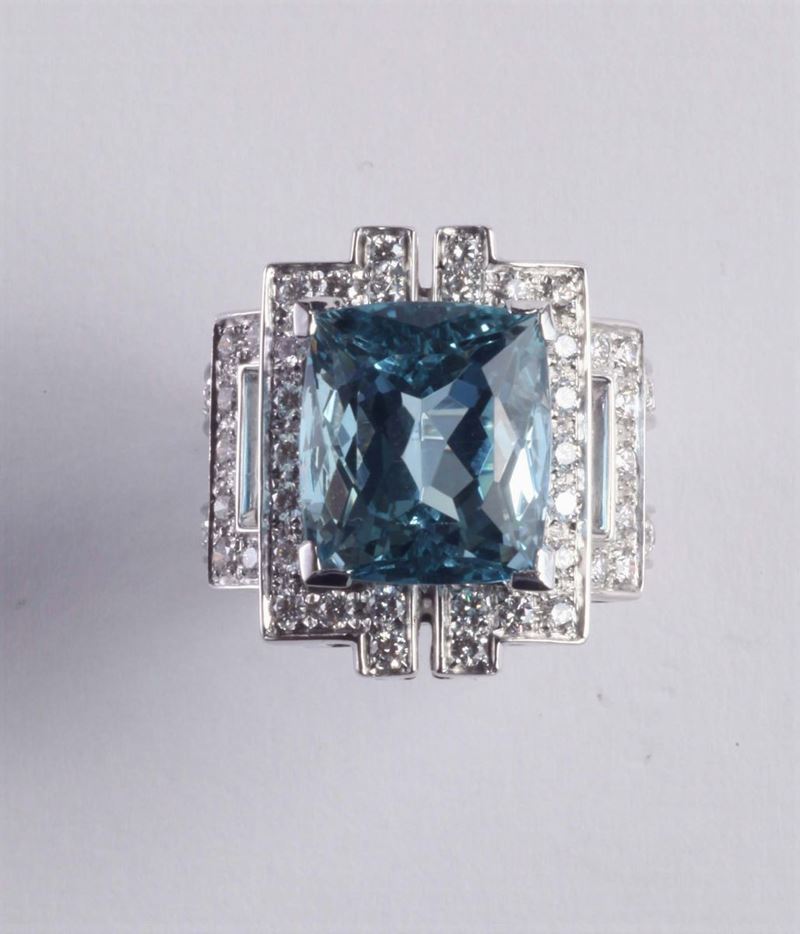 Anello con acquamarina e diamanti  - Auction Silvers, Ancient and Contemporary Jewels - Cambi Casa d'Aste