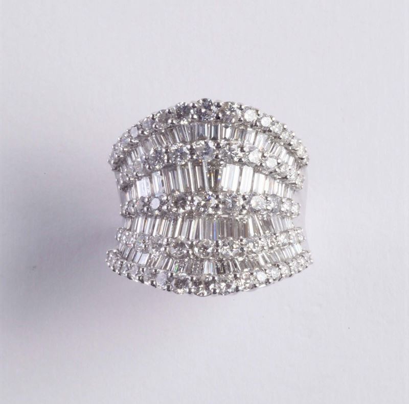 Anello con diamanti taglio baguette e rotondo  - Auction Silvers, Ancient and Contemporary Jewels - Cambi Casa d'Aste