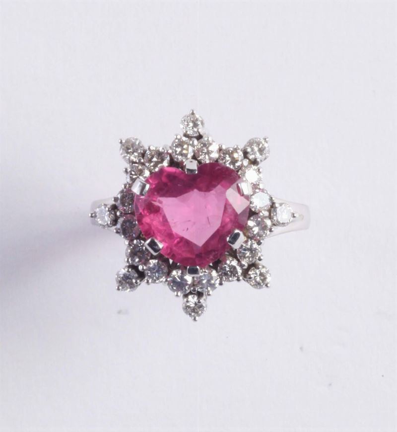 Anello con rubellite taglio cuore e diamanti taglio brillante  - Auction Silvers, Ancient and Contemporary Jewels - Cambi Casa d'Aste