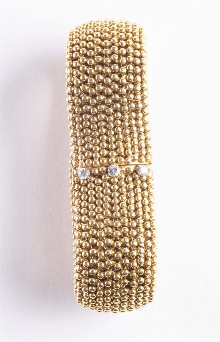 Bracciale a maglia morbida con tre piccoli diamanti  - Auction Silvers, Ancient and Contemporary Jewels - Cambi Casa d'Aste