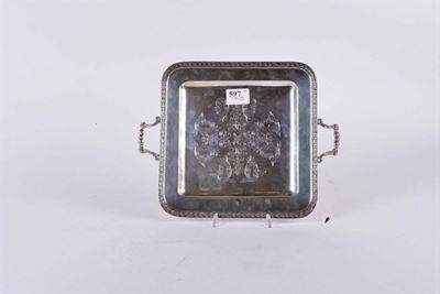 Vassoietto in Argento di Forma Quadrata con Fondo Inciso