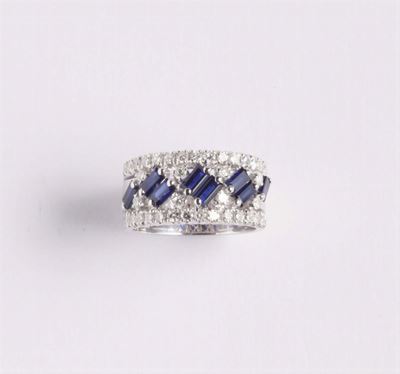 Anello a Fascia con Zaffiri e Diamanti Huit-huit