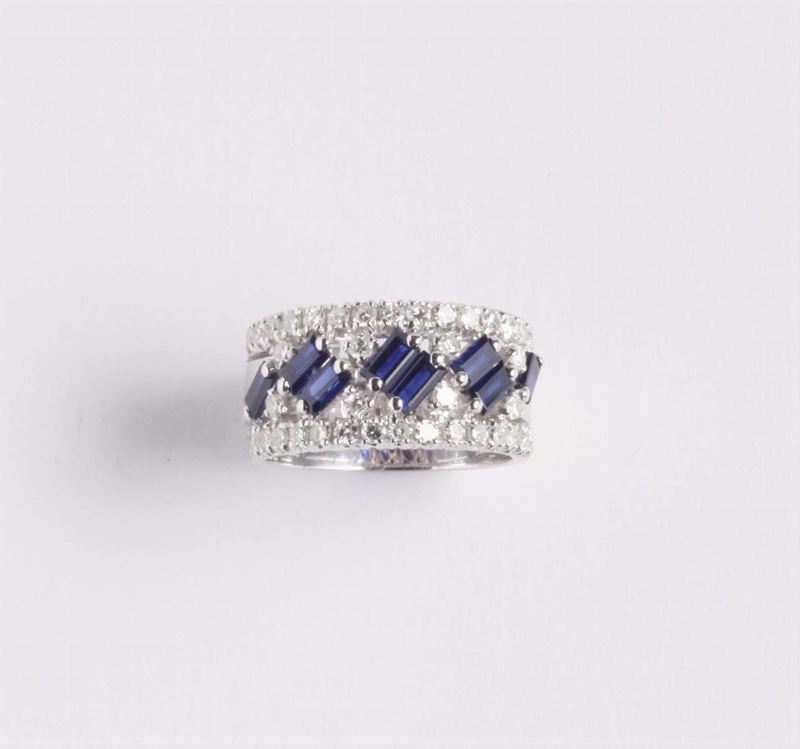 Anello a fascia con zaffiri e diamanti huit-huit  - Auction Silvers, Ancient and Contemporary Jewels - Cambi Casa d'Aste