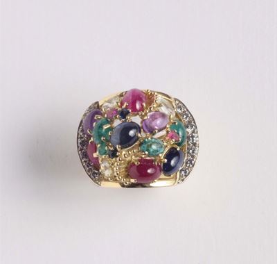 Anello con Pietre Multicolor e Diamanti