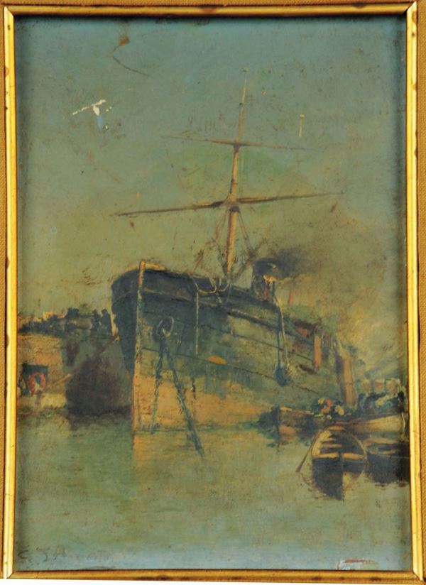 Gennaro D'Amato (1857-1947) Piroscafo nel porto