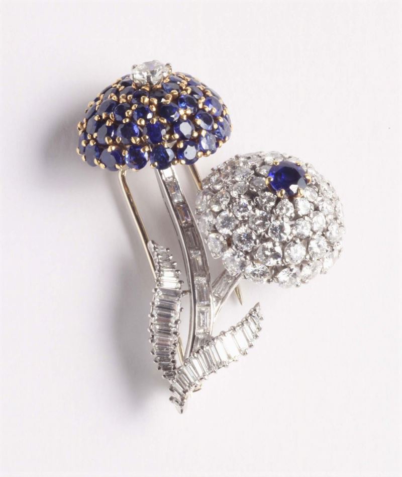 Spilla con zaffiri e diamanti  - Asta Argenti e Gioielli Antichi e Contemporanei - Cambi Casa d'Aste