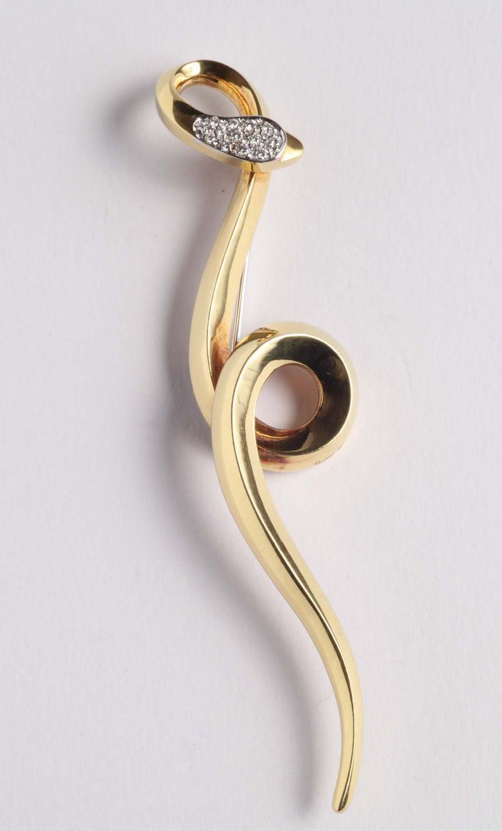 Spilla serpente con diamanti  - Auction Silvers, Ancient and Contemporary Jewels - Cambi Casa d'Aste