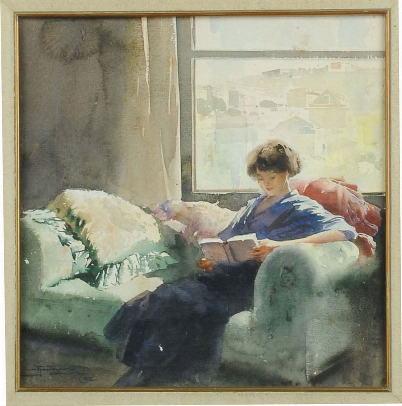 Aurelio Craffonara (1875-1945) In lettura  - Auction 19th and 20th Century Paintings - Cambi Casa d'Aste