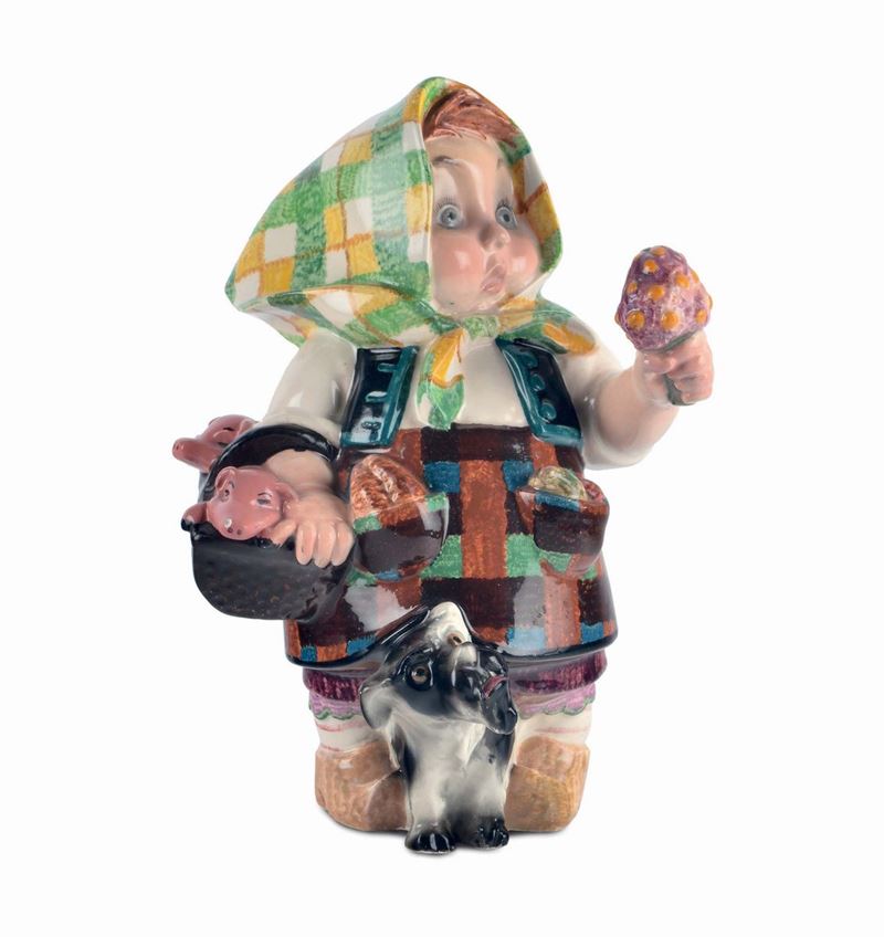 Sandro Vacchetti - Essevi - Torino Bambina con maialini e cane  - Asta Arti Decorative del XX secolo - I - Cambi Casa d'Aste