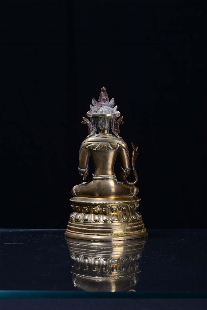 Amitayus Seduta su Fiore di Loto in Bronzo Dorato, Cina, Dinastia Qing, Epoca Qianlong (1736-1795...
