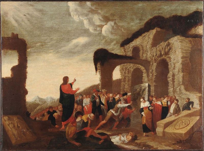 Antonio Travi detto Il Sestri (Sestri Ponente 1608 - Genova 1665), seguace di Resurrezione di Lazzaro  - Auction Old Masters - Cambi Casa d'Aste