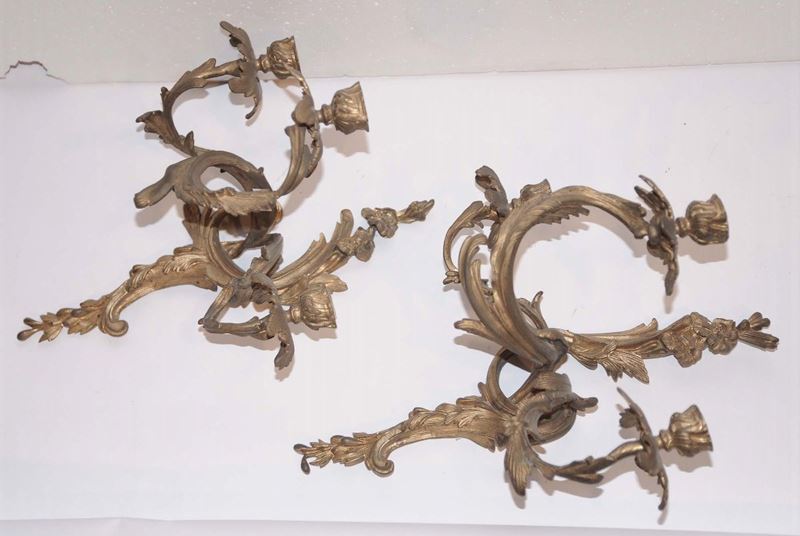 Coppia di appliques in bronzo dorato, XIX secolo  - Asta Asta a Tempo Antiquariato - Cambi Casa d'Aste