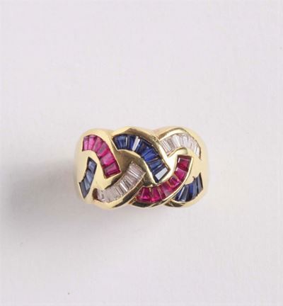 Anello con Rubini, Zaffiri e Diamanti