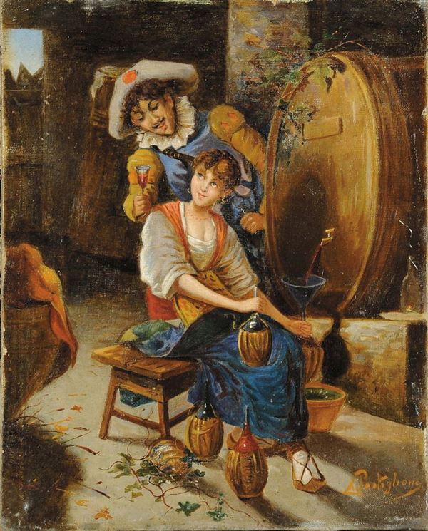 Salvatore Postiglione (1861-1906) Corteggiamento della vinaia