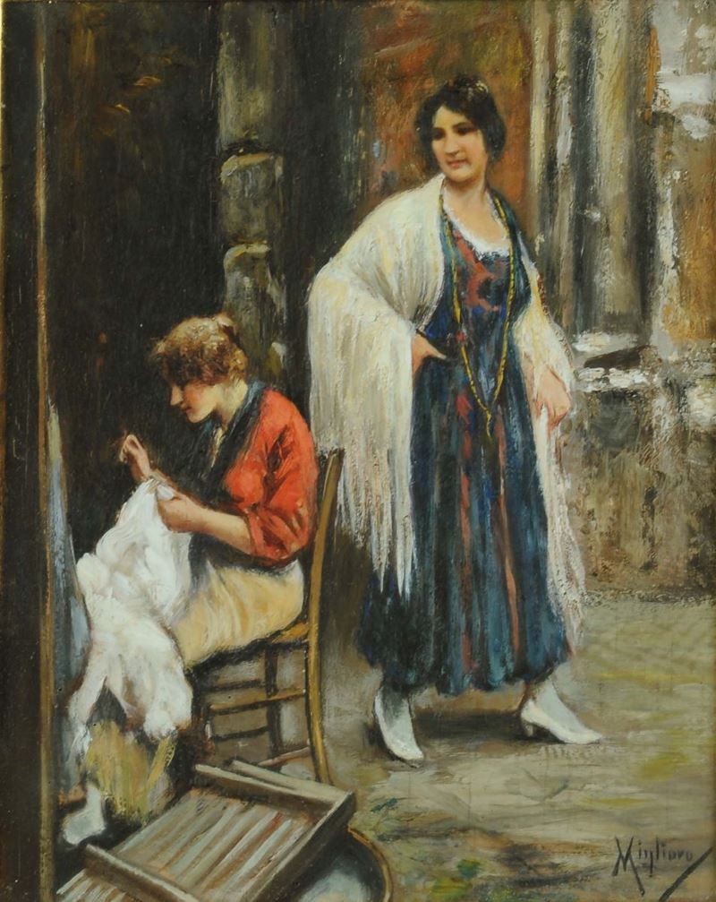 Vincenzo Migliaro (1858-1938) La cucitrice  - Asta Dipinti del XIX e XX secolo - Cambi Casa d'Aste