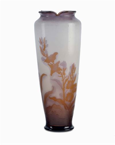 Emile Gallé (1846-1904) - Nancygrande Vaso a Balaustra con Bordo Quadrilobato