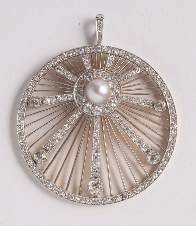 Pendente con perla e diamanti  - Asta Argenti e Gioielli Antichi e Contemporanei - Cambi Casa d'Aste