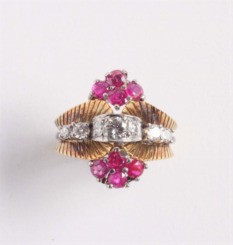 Anello con diamanti e piccoli rubini. Anni '30  - Auction Silvers, Ancient and Contemporary Jewels - Cambi Casa d'Aste
